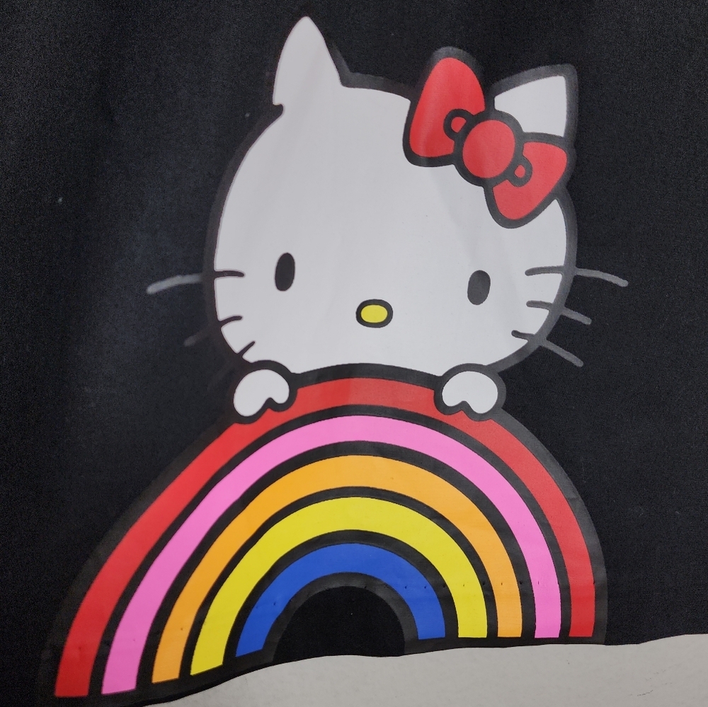 NWT ModCloth x Hello Kitty Let's Go Rainbow A-Line Black Skirt Cotton Large - Picture 3 of 16